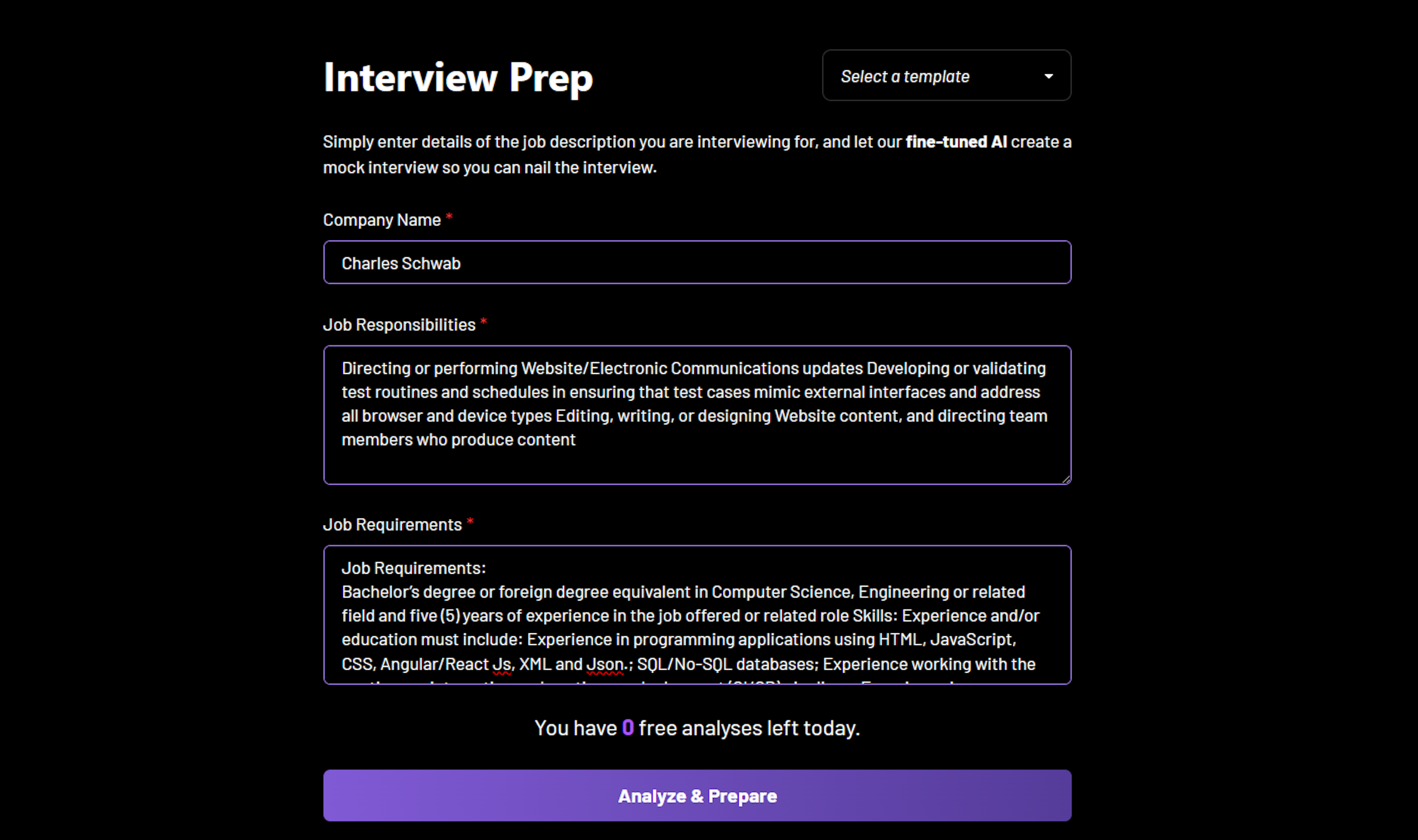 AI Mock Job interview form